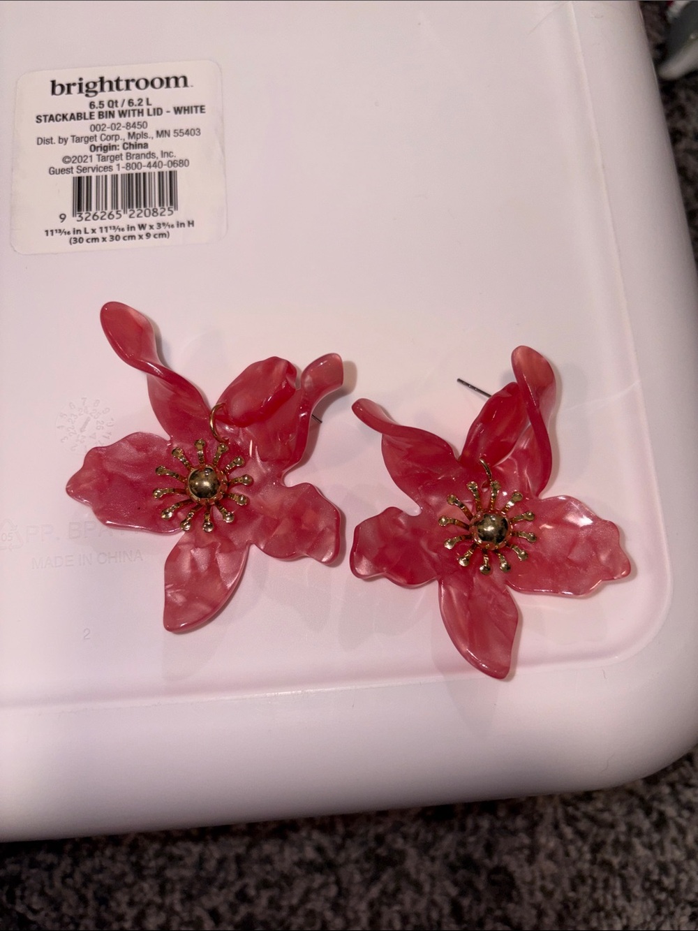 Target Pink Floral Resin Statement Stud Earrings